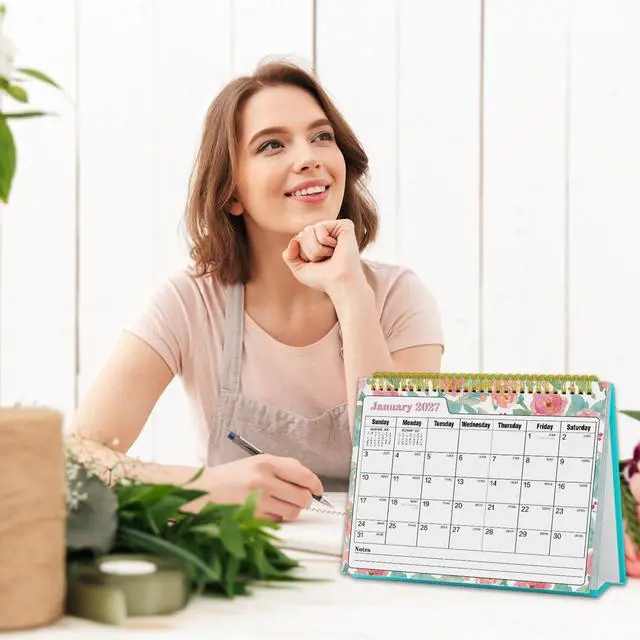 Alt view image 3 of 7 - Small Desk Calendar 2026-2027Standing Desktop CalendarJUL 2026-JUN 2027 | Academic Year, 8" x 6", Monthly Desk Calendar, Spiral Bound, Standing Flip Design, Stickers Included, Home Office School Use