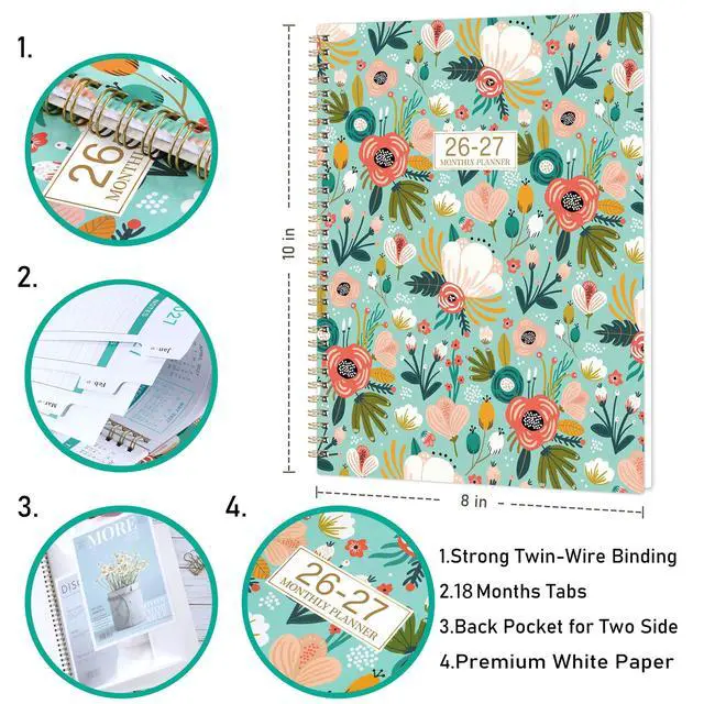 Alt view image 5 of 7 - 2026-2027 Monthly Planner - 18 Month Calendar, Jul. 2026 to Dec. 2027 | 8.5" x 11", Academic Planner 2026-2027, Monthly Planner for School & Office, with Tabs, Inner Pocket, Floral