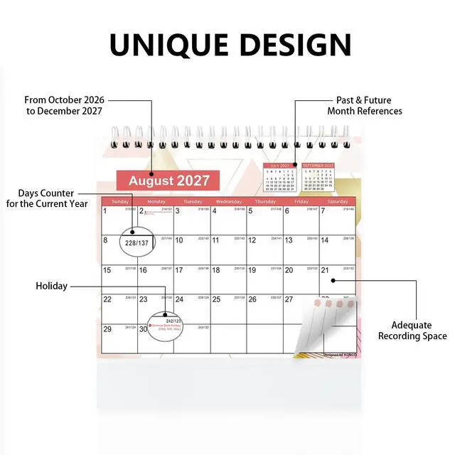 Alt view image 2 of 7 - Small Desk Calendar 2026-2027, Desktop Calendar Oct.2026-Dec.2027 | 15 Months Standing Flip Desk Calendar with Stickers, US Holidays Marked Desktop Planner for Easy Organizing (7" x 8.5")