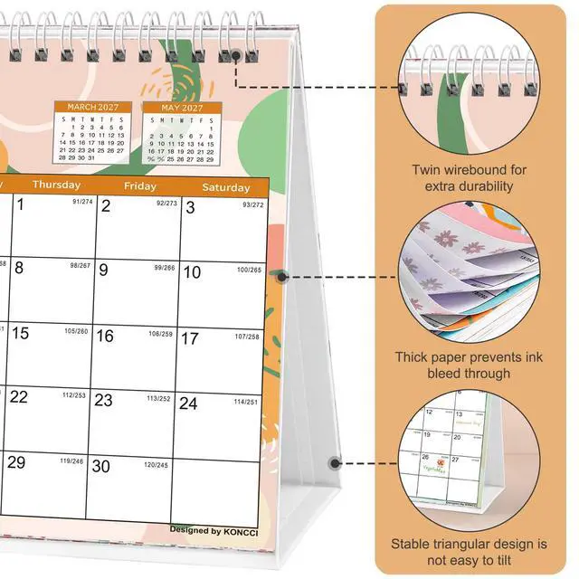 Alt view image 4 of 7 - Small Desk Calendar 2026-2027, Desktop Calendar Oct.2026-Dec.2027 | 15 Months Standing Flip Desk Calendar with Stickers, US Holidays Marked Desktop Planner for Easy Organizing (7" x 8.5")