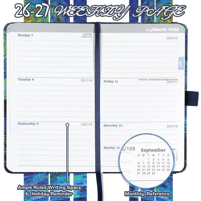Alt view image 4 of 7 - 2026-2027 Pocket Planner/Calendar - 2026-2027 Calendar Weekly and Monthly from July 2026 - June 2027 with Spreads, 3.8" x 6.3", Pen Holder, Inner Pocket, Elastic Closure