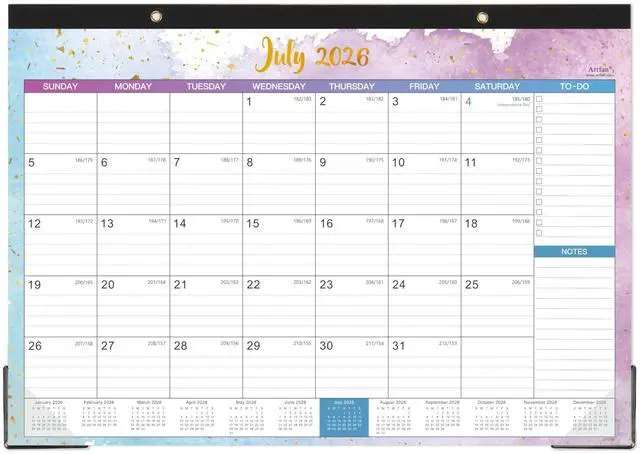Main image of 2026-2027 Desk Calendar - Large Desk Calendar 2026-2027, 17" x 12" | Jul. 2026 - Dec. 2027, 18 Months Desktop Calendar with Desk Pad, To-do List & Notes for Organizing - Colorful Waterink