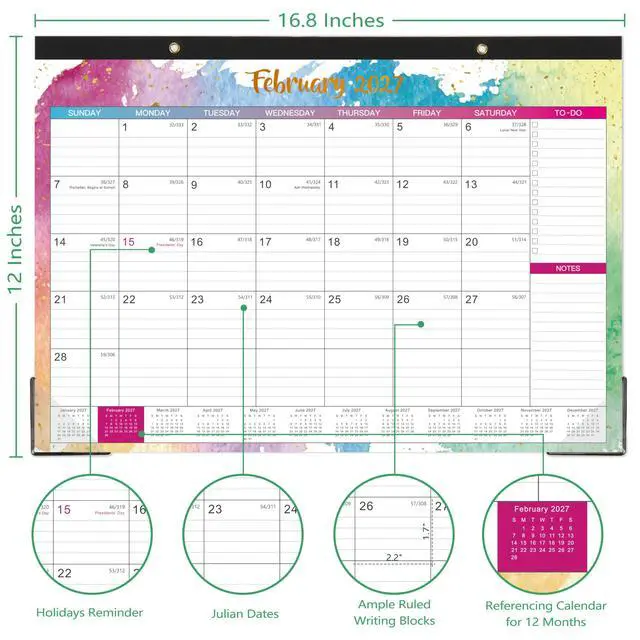 Alt view image 5 of 7 - 2026-2027 Desk Calendar - Large Desk Calendar 2026-2027, 17" x 12" | Jul. 2026 - Dec. 2027, 18 Months Desktop Calendar with Desk Pad, To-do List & Notes for Organizing - Colorful Waterink