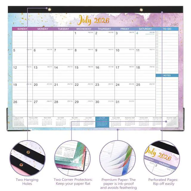 Alt view image 4 of 7 - 2026-2027 Desk Calendar - Large Desk Calendar 2026-2027, 17" x 12" | Jul. 2026 - Dec. 2027, 18 Months Desktop Calendar with Desk Pad, To-do List & Notes for Organizing - Colorful Waterink