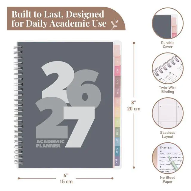 Alt view image 2 of 7 - Academic Planner 2026-2027, Daily, Weekly & Monthly Planner, July 2026 - June 2027, Student Notes Pages, Twin-Wire Binding, Weekly Agenda for School & Work (8 x 6-Inches, Chunky, Black)