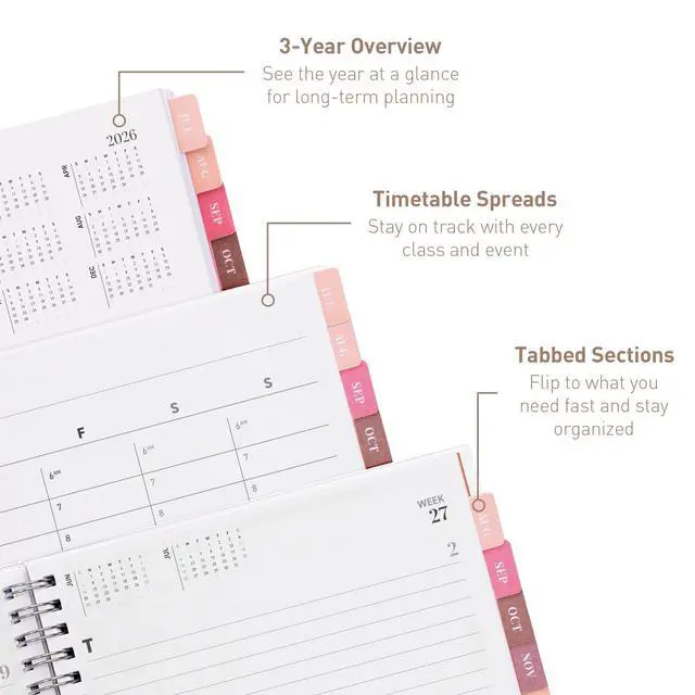 Alt view image 3 of 7 - Academic Planner 2026-2027, Daily, Weekly & Monthly Planner, July 2026 - June 2027, Student Notes Pages, Twin-Wire Binding, Weekly Agenda for School & Work (8 x 6-Inches, Chunky, Black)
