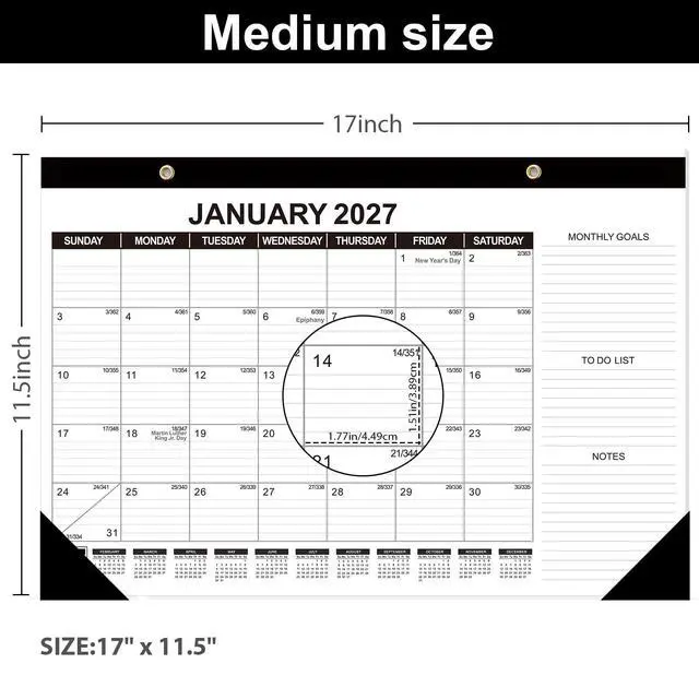 Alt view image 2 of 7 - Desk Calendar 2026-2027, 19 Months Jun 2026 - Dec 2027, 17"x11.5" | Desktop Planner with Julian Date, Monthly Goals, Academic To-Do List, for Home, Office, School & Teachers