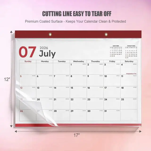 Alt view image 3 of 7 - Desk Calendar 2026-2027, 17" x 12" Monthly Desktop Planner Pad with Frosted Cover, 18 Months July 2026 to December 2027, Thick 120 GSM Paper for Office School Home