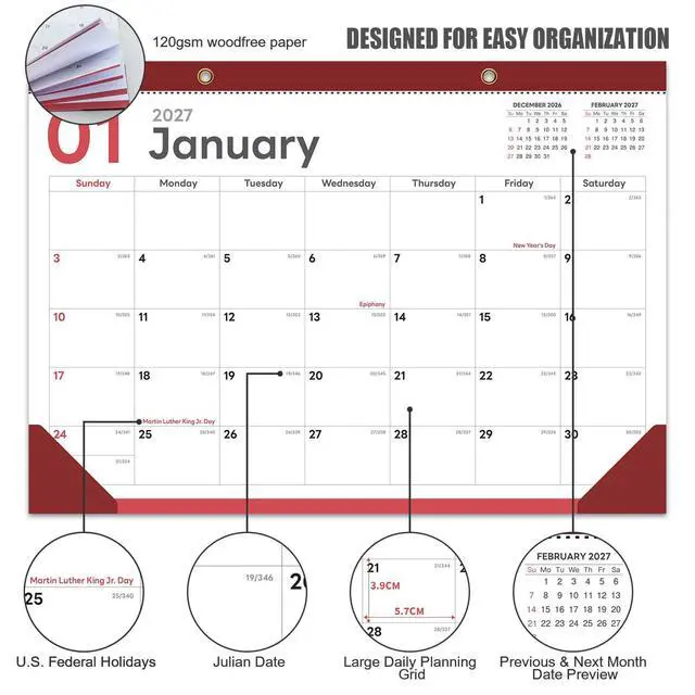 Alt view image 2 of 7 - Desk Calendar 2026-2027, 17" x 12" Monthly Desktop Planner Pad with Frosted Cover, 18 Months July 2026 to December 2027, Thick 120 GSM Paper for Office School Home