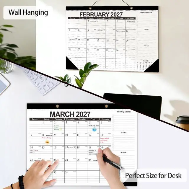 Alt view image 3 of 7 - Desk Calendar 2026-2027, 19 Month June 2026 - Dec 2027, 17x12, Black | Minimalist Design Desktop Calendar with Thick Paper, Large Blocks for Home & Office