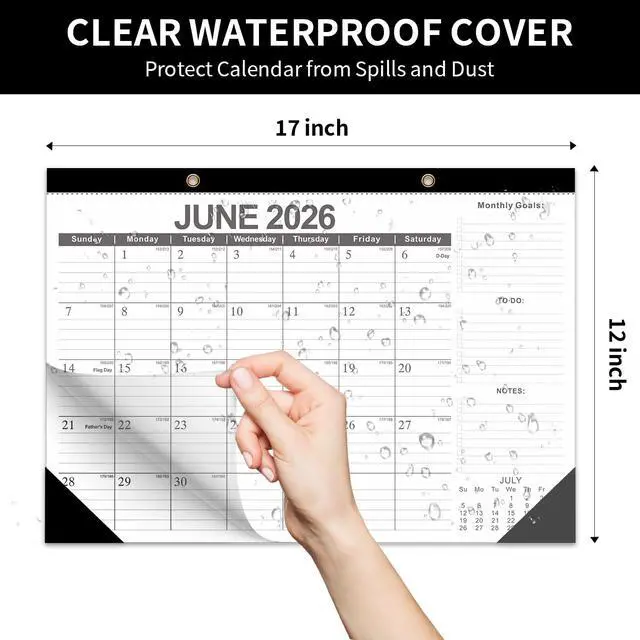 Alt view image 2 of 7 - Desk Calendar 2026-2027, 19 Month June 2026 - Dec 2027, 17x12, Black | Minimalist Design Desktop Calendar with Thick Paper, Large Blocks for Home & Office
