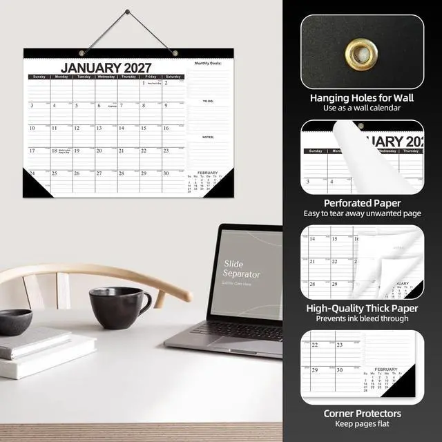 Alt view image 5 of 7 - Desk Calendar 2026-2027, 19 Month June 2026 - Dec 2027, 17x12, Black | Minimalist Design Desktop Calendar with Thick Paper, Large Blocks for Home & Office