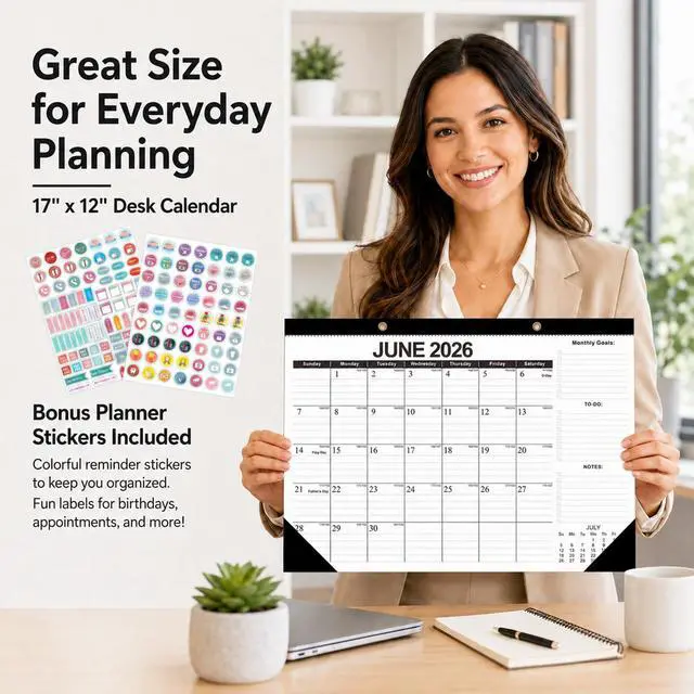 Alt view image 6 of 7 - Desk Calendar 2026-2027, 19 Month June 2026 - Dec 2027, 17x12, Black | Minimalist Design Desktop Calendar with Thick Paper, Large Blocks for Home & Office