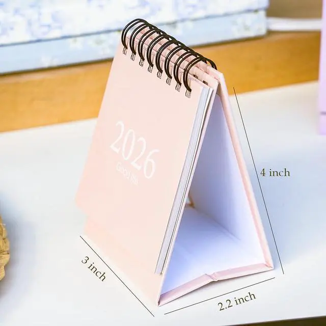 Alt view image 2 of 7 - Mini Desk Calendar 2026-2027, January 2026 until July 2027, Small Desk Calendar Standing Flip Monthly Calendar Twin-Wire Binding with Stickers for Home Office School (Pink)