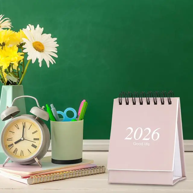 Alt view image 3 of 7 - Mini Desk Calendar 2026-2027, January 2026 until July 2027, Small Desk Calendar Standing Flip Monthly Calendar Twin-Wire Binding with Stickers for Home Office School (Pink)