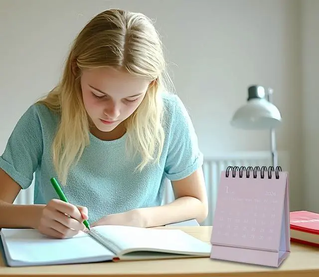 Alt view image 4 of 7 - Mini Desk Calendar 2026-2027, January 2026 until July 2027, Small Desk Calendar Standing Flip Monthly Calendar Twin-Wire Binding with Stickers for Home Office School (Pink)