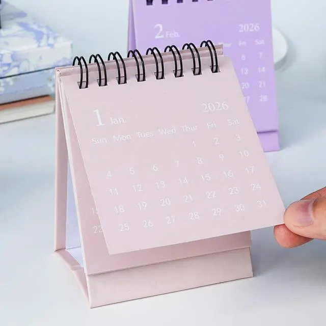 Alt view image 5 of 7 - Mini Desk Calendar 2026-2027, January 2026 until July 2027, Small Desk Calendar Standing Flip Monthly Calendar Twin-Wire Binding with Stickers for Home Office School (Pink)