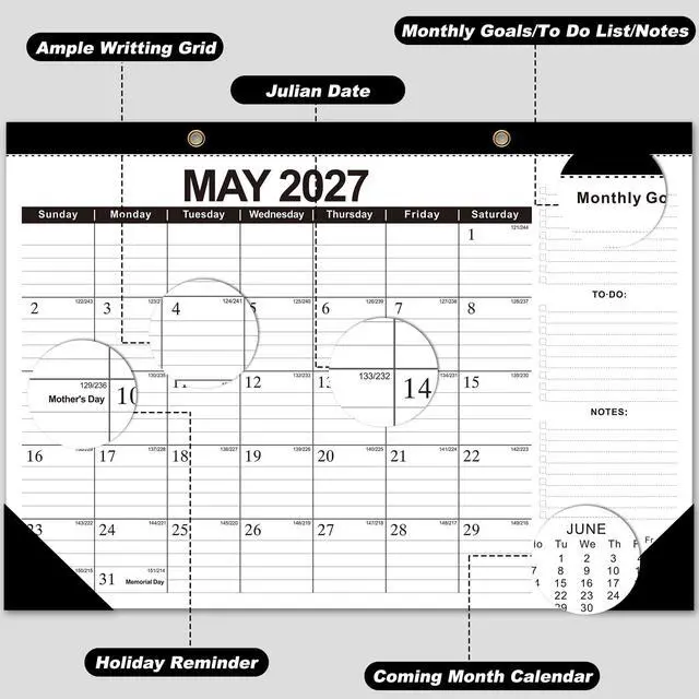 Alt view image 3 of 7 - Desk Calendar 2026-2027, Jul 2026-Dec 2027 (18 Months), 17" x 12" | Large Desktop Calendar, Wall Calendar, Monthly Planner, Julian Dates,Home School Office Planning Organization Christmas Gift