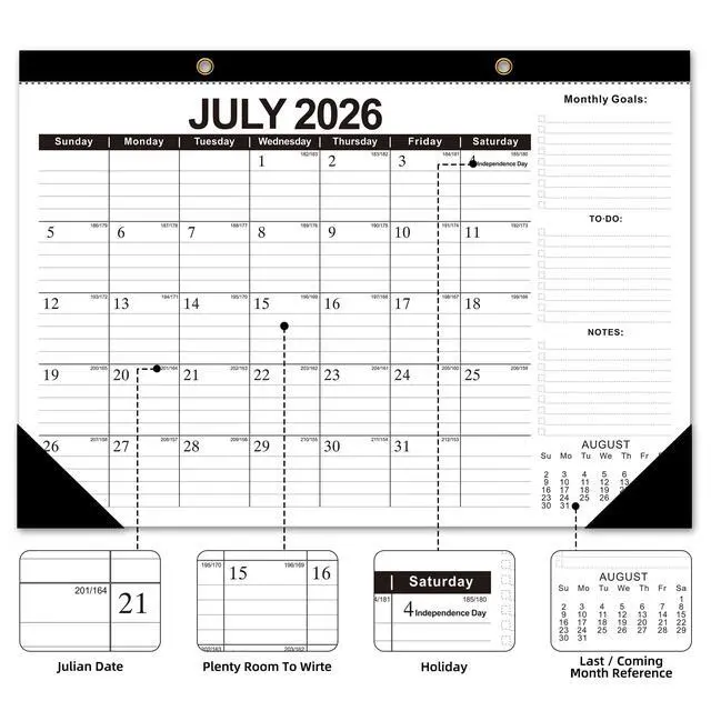 Alt view image 5 of 7 - Desk Calendar 2026-2027, Jul 2026-Dec 2027 (18 Months), 17" x 12" | Large Desktop Calendar, Wall Calendar, Monthly Planner, Julian Dates,Home School Office Planning Organization Christmas Gift