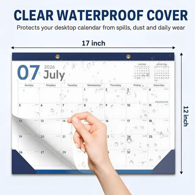 Alt view image 3 of 6 - Desk Calendar 2026-2027, 18 Months, Jul 2026-Dec 2027, 17x12 Inch, Navy | 2-in-1 Desk & Wall Design, Frosted PVC Cover, 120 GSM Thick Paper, Sturdy 350 GSM Backboard, 2 Bonus Sticker