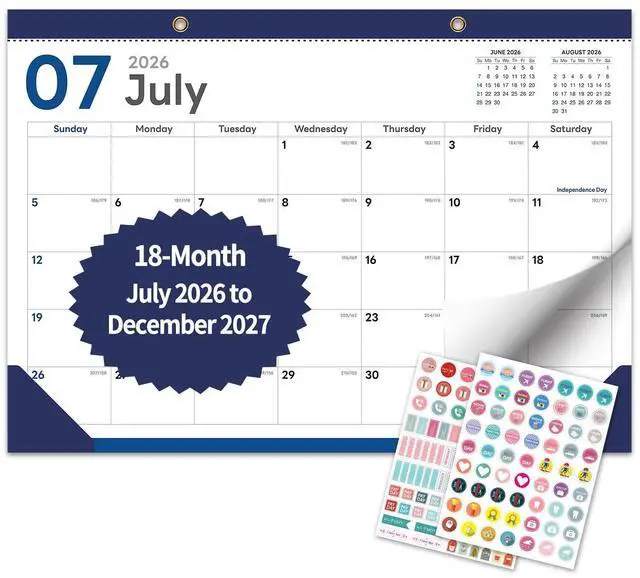 Main image of Desk Calendar 2026-2027, 18 Months, Jul 2026-Dec 2027, 17x12 Inch, Navy | 2-in-1 Desk & Wall Design, Frosted PVC Cover, 120 GSM Thick Paper, Sturdy 350 GSM Backboard, 2 Bonus Sticker