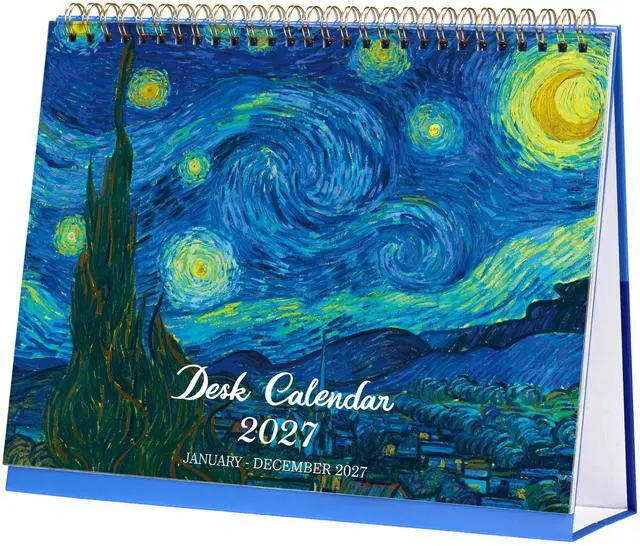 Main image of 2027 Desk Calendar, Flip Desktop Calendar, Jul 2026 - Dec 2027 | 9.8" x 8.3" Starry Night Van Gogh Desk Planner with Thick Paper for Office Home School