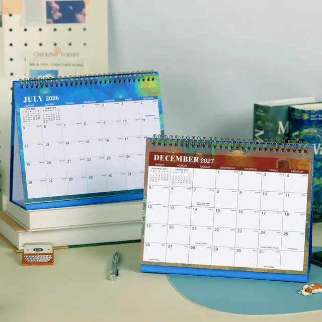 Alt view image 3 of 7 - 2027 Desk Calendar, Flip Desktop Calendar, Jul 2026 - Dec 2027 | 9.8" x 8.3" Starry Night Van Gogh Desk Planner with Thick Paper for Office Home School