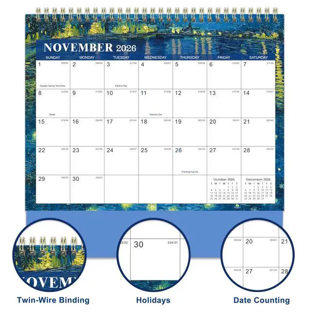 Alt view image 4 of 7 - 2027 Desk Calendar, Flip Desktop Calendar, Jul 2026 - Dec 2027 | 9.8" x 8.3" Starry Night Van Gogh Desk Planner with Thick Paper for Office Home School