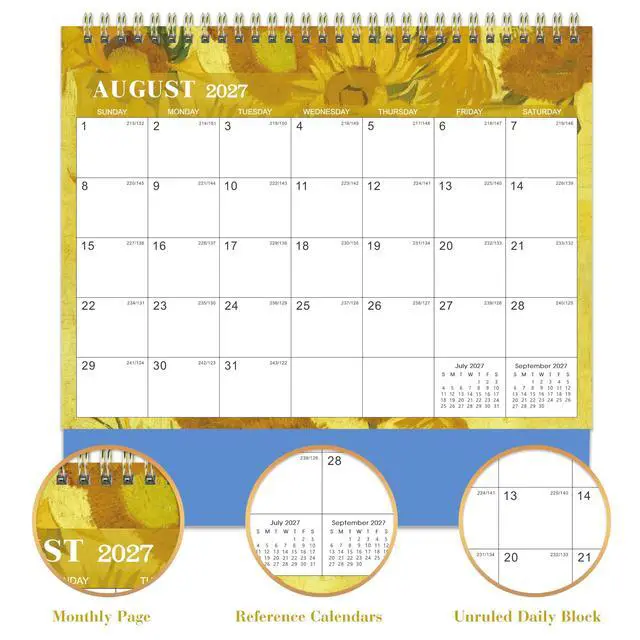 Alt view image 5 of 7 - 2027 Desk Calendar, Flip Desktop Calendar, Jul 2026 - Dec 2027 | 9.8" x 8.3" Starry Night Van Gogh Desk Planner with Thick Paper for Office Home School