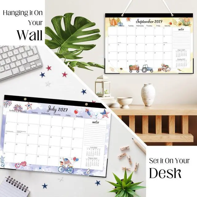 Alt view image 5 of 7 - Large Desk Calendar 2026-2027, 19 Months, 17" x 11.5" | Jun 2026-Dec 2027 Desktop/Wall Calendar, Monthly Planner with Watercolor Design for Office School Home Organizing