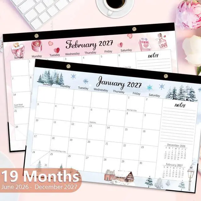 Alt view image 6 of 7 - Large Desk Calendar 2026-2027, 19 Months, 17" x 11.5" | Jun 2026-Dec 2027 Desktop/Wall Calendar, Monthly Planner with Watercolor Design for Office School Home Organizing