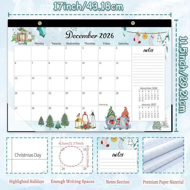 Alt view image 3 of 7 - Large Desk Calendar 2026-2027, 19 Months, 17" x 11.5" | Jun 2026-Dec 2027 Desktop/Wall Calendar, Monthly Planner with Watercolor Design for Office School Home Organizing