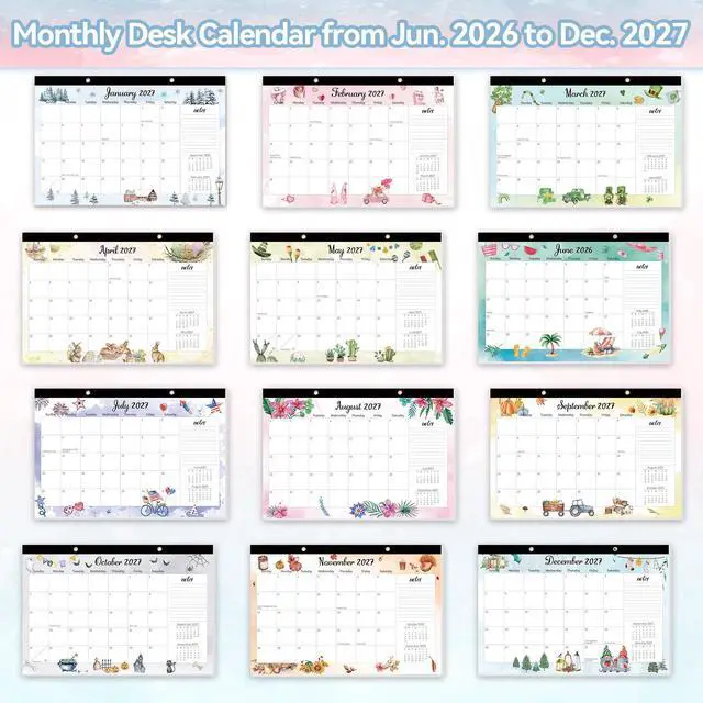 Alt view image 7 of 7 - Large Desk Calendar 2026-2027, 19 Months, 17" x 11.5" | Jun 2026-Dec 2027 Desktop/Wall Calendar, Monthly Planner with Watercolor Design for Office School Home Organizing