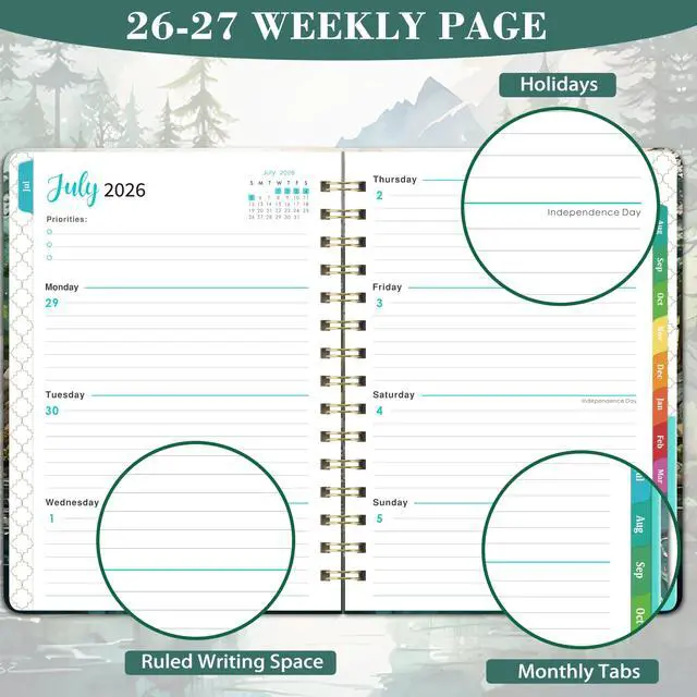Alt view image 4 of 7 - Planner 2026-2027 - 2026-2027 Planner Weekly and Monthly | July 2026 - June 2027, Tabs, Elastic Closure, Inner Pocket, Academic Planner for School Office Supplies, 6.3" x8.4"