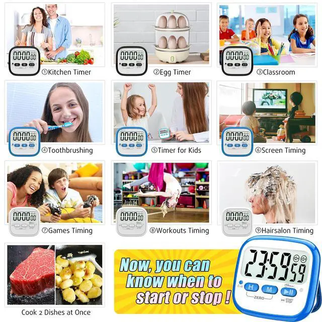 Alt view image 5 of 7 - 2-Pack Magnetic Kitchen Timers for Cooking, Digital Stop Watch Countdown Timer for Kids, Teachers, Classroom, Office, Exercise - Battery Included