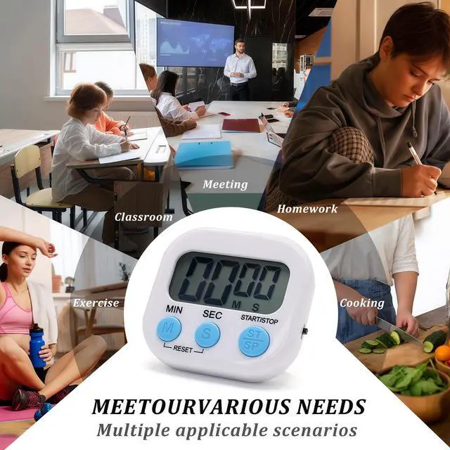 Alt view image 4 of 7 - 6 Pack Multi-Function Electronic Timer - Kitchen Timer,Magnetic Digital Timers,Big LCD Display, ON/Off Switch,Extensively Use in Cooking,Gym, Meeting, Classroom,Kitchen,Study,Work,Outdoor Activities