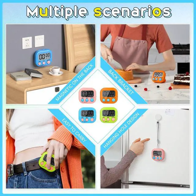 Alt view image 5 of 7 - Kitchen Timer 6 Packs Digital Timers for Classroom Small Magnetic Countdown Stopwatch for Cooking Mini Loud Alarm Stop for Kitchen Study Work Baking Sports Games Timer Clock
