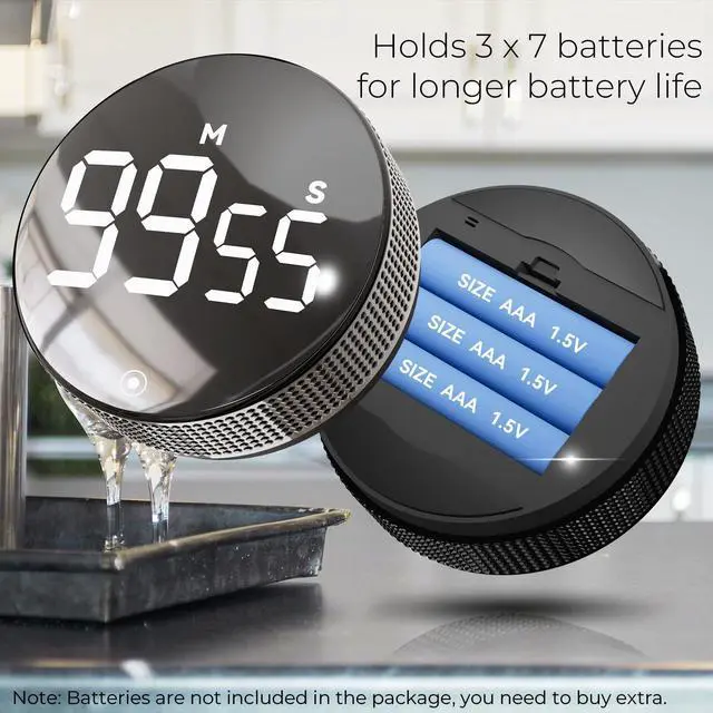 Alt view image 4 of 7 - Digital Kitchen Timers, Magnetic Visual Timer Large LED Display Magnetic Countdown Countup Timer Volume Adjustable for Classroom Cooking Baking Teaching, Easy for Kids and Seniors (Black)