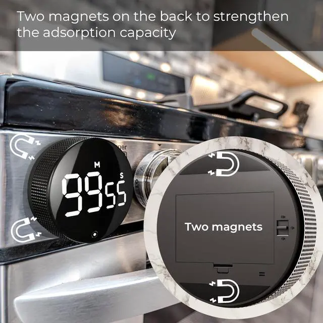 Alt view image 6 of 7 - Digital Kitchen Timers, Magnetic Visual Timer Large LED Display Magnetic Countdown Countup Timer Volume Adjustable for Classroom Cooking Baking Teaching, Easy for Kids and Seniors (Black)