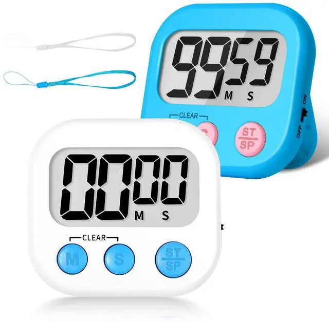 Main image of Classroom Timer for Kids Teachers 2 Pack Digital Timers Blue White | Strong Magnetic, Large Screen, Big Button, Teacher Classroom Must Haves Kitchen Timers for Cooking Egg Exercise Study