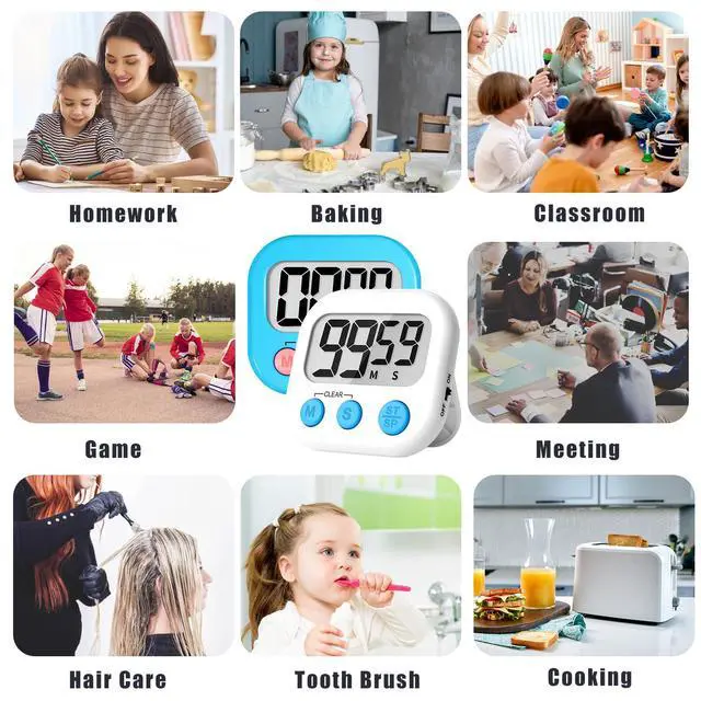 Alt view image 5 of 7 - Classroom Timer for Kids Teachers 2 Pack Digital Timers Blue White | Strong Magnetic, Large Screen, Big Button, Teacher Classroom Must Haves Kitchen Timers for Cooking Egg Exercise Study