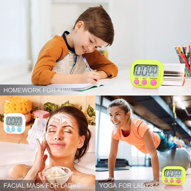 Alt view image 2 of 7 - 2 Pack Digital Kitchen Timers with ON/Off Switch & Loud Alarm | Clear LCD, Upgraded Magnet, Foldable Stand, Easy Control, Memory Mode for Teachers Classroom, Kids Study, Seniors & Baking