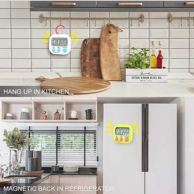 Alt view image 3 of 7 - 2 Pack Digital Kitchen Timers with ON/Off Switch & Loud Alarm | Clear LCD, Upgraded Magnet, Foldable Stand, Easy Control, Memory Mode for Teachers Classroom, Kids Study, Seniors & Baking