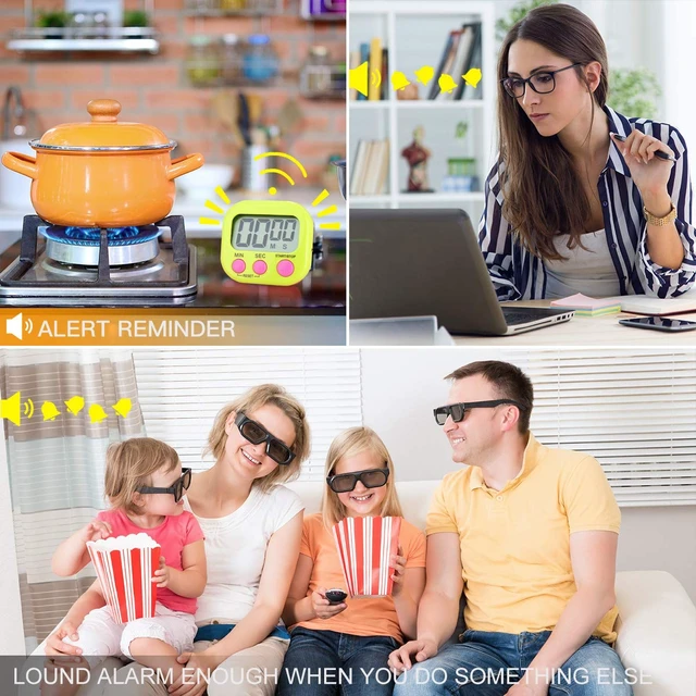 Alt view image 4 of 7 - 2 Pack Digital Kitchen Timers with ON/Off Switch & Loud Alarm | Clear LCD, Upgraded Magnet, Foldable Stand, Easy Control, Memory Mode for Teachers Classroom, Kids Study, Seniors & Baking