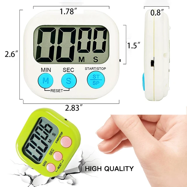 Alt view image 6 of 7 - 2 Pack Digital Kitchen Timers with ON/Off Switch & Loud Alarm | Clear LCD, Upgraded Magnet, Foldable Stand, Easy Control, Memory Mode for Teachers Classroom, Kids Study, Seniors & Baking