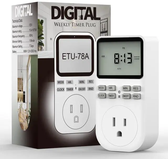 Main image of Plug in Digital Oulet Timer Switch 7 Day / 24 Hour Weekly Daily Programmable with Random Security Mode for Home Appliances and Indoor(125V,15A,1875W) 1 Pack