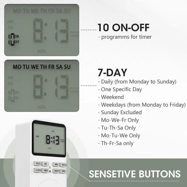 Alt view image 3 of 7 - Plug in Digital Oulet Timer Switch 7 Day / 24 Hour Weekly Daily Programmable with Random Security Mode for Home Appliances and Indoor(125V,15A,1875W) 1 Pack