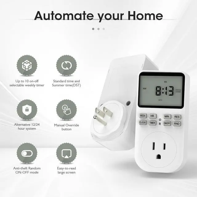 Alt view image 2 of 7 - Plug in Digital Oulet Timer Switch 7 Day / 24 Hour Weekly Daily Programmable with Random Security Mode for Home Appliances and Indoor(125V,15A,1875W) 1 Pack