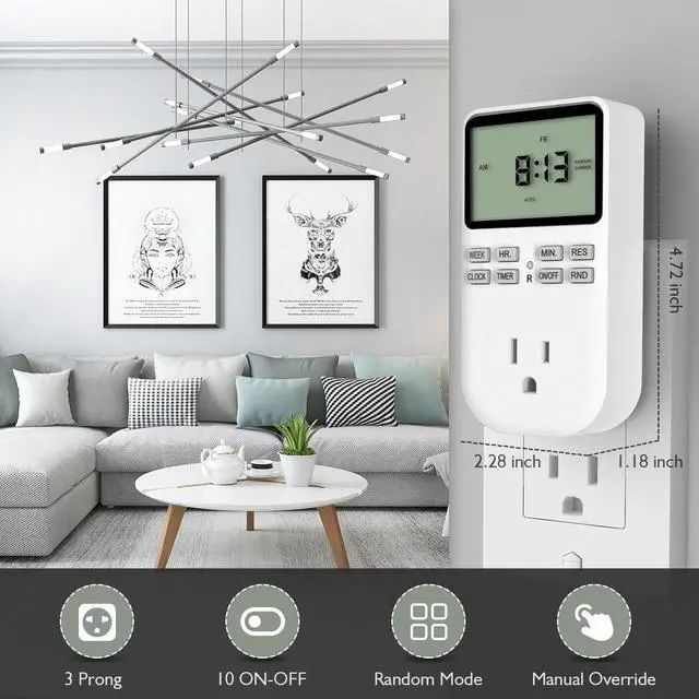 Alt view image 4 of 7 - Plug in Digital Oulet Timer Switch 7 Day / 24 Hour Weekly Daily Programmable with Random Security Mode for Home Appliances and Indoor(125V,15A,1875W) 1 Pack