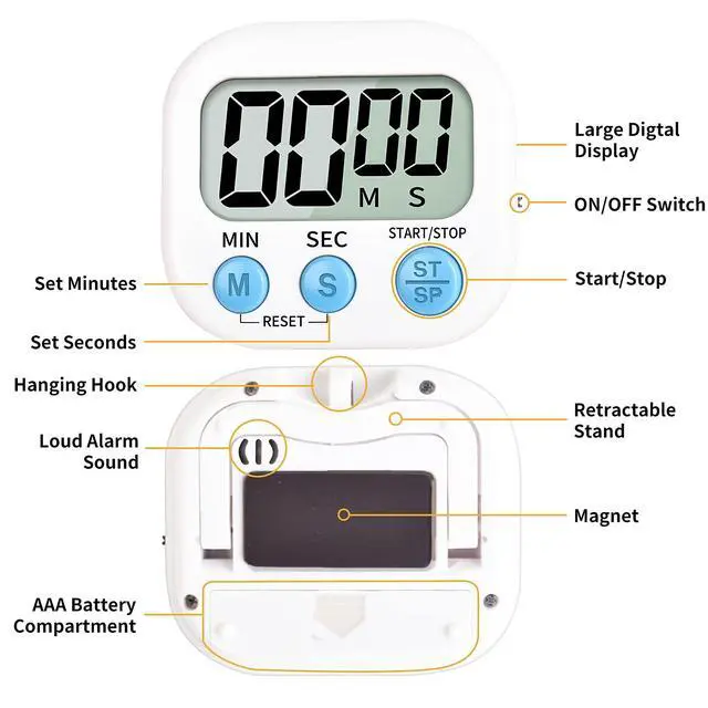 Alt view image 5 of 7 - Timer for Kids,KitchenTimer Digital,Magnetic Back,Loud Ring,Stand for Cooking,Classroom,Bathroom,Teachers,Kids(White), (JS-118)